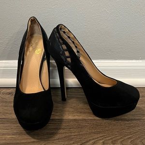 Colin Stuart black platform suede & leather stiletto heels